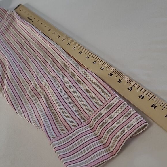 Original Aeropostale slim fit  sz S button front collared pink tan striped shirt - Picture 7 of 12